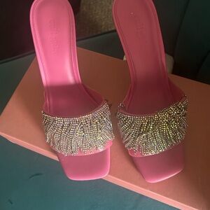 Cult Gaia pink shoes clear heel